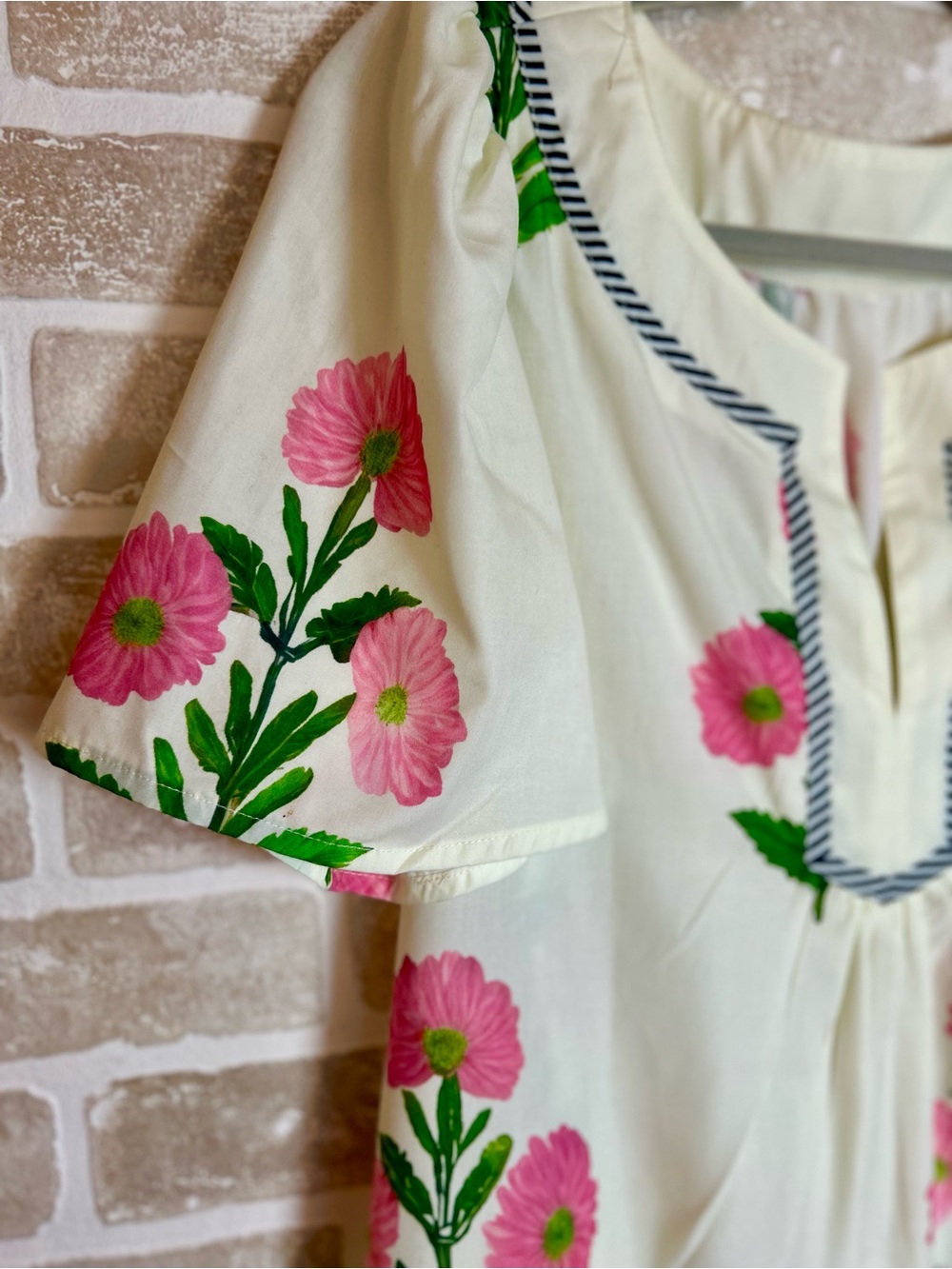 Woman’s White Dress with Pink Floral Embroidery